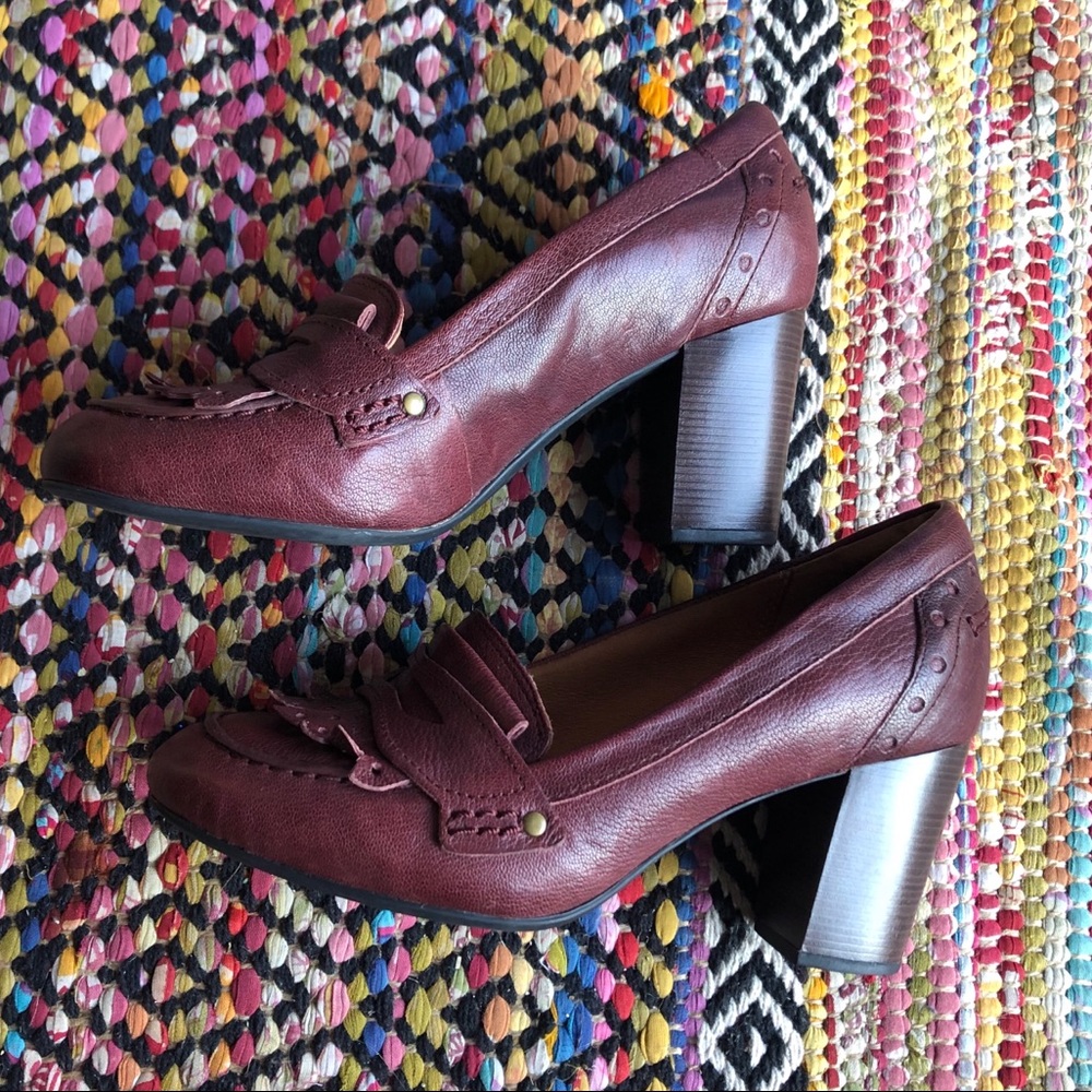 Clarks - Stacked Burgundy Penny Loafers - Size 7 - Picture 4 of 8